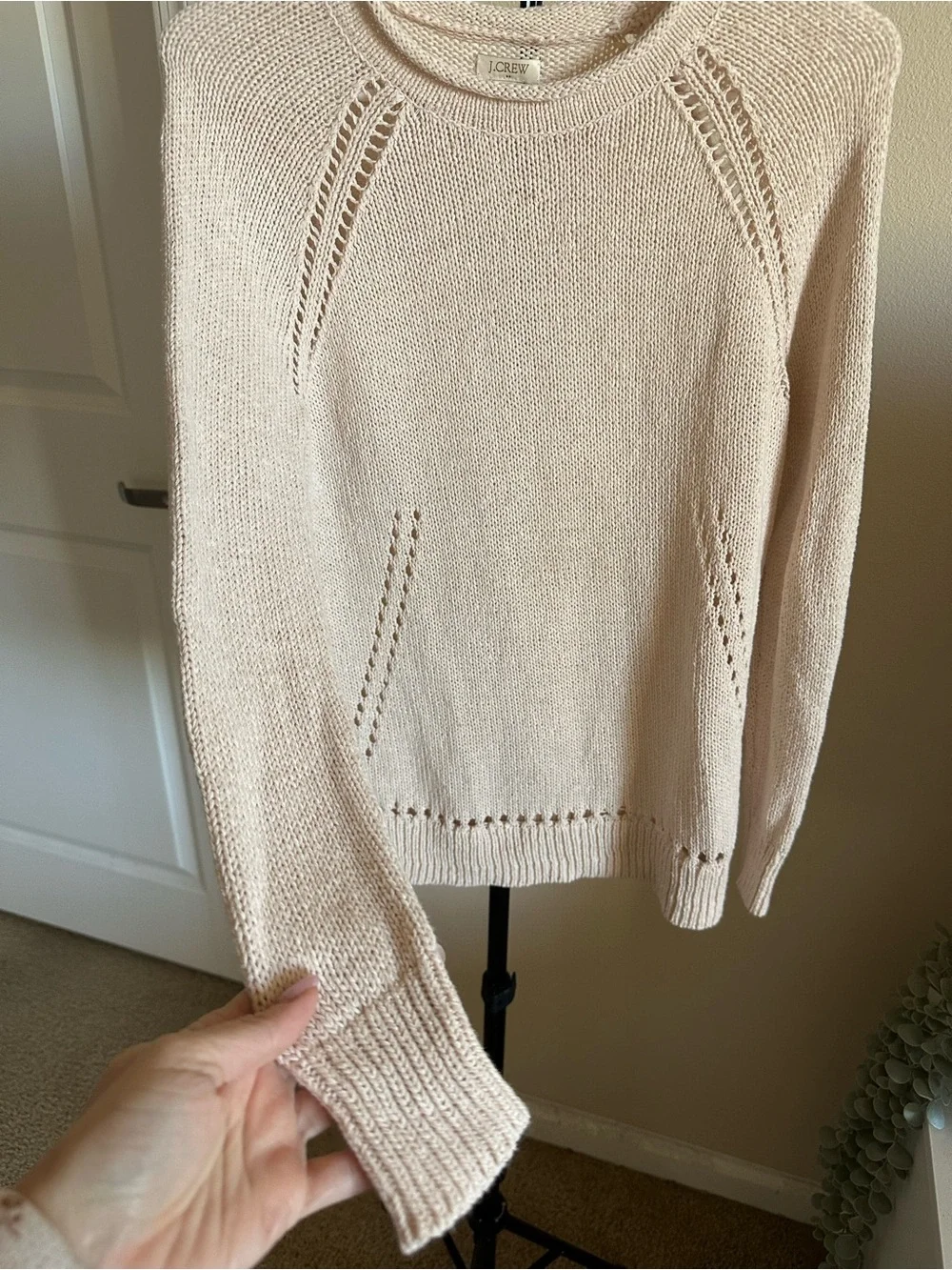 J. Crew Cream Openwork Knit Crewneck Sweater